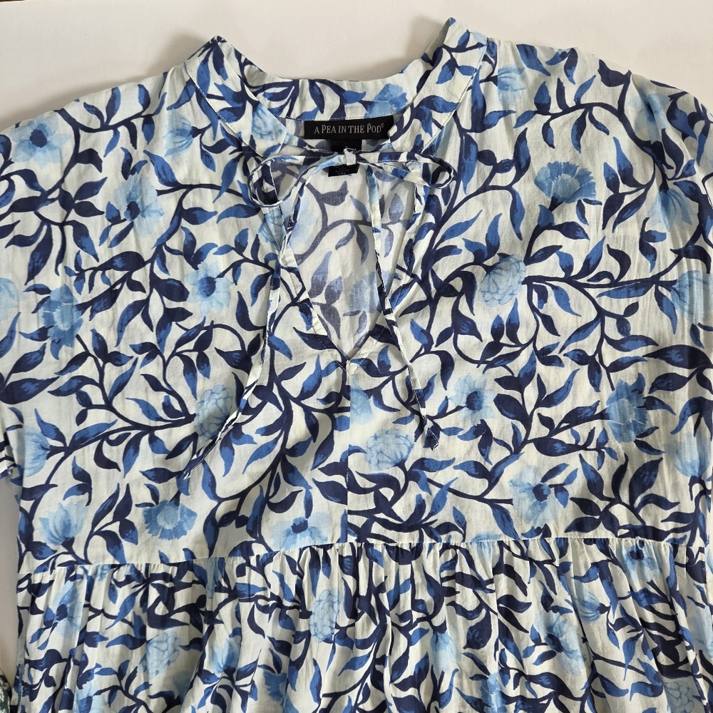 A Pea in the Pod blue floral flutter sleeve flowy cotton maternity dress sz S - Picture 3 of 8